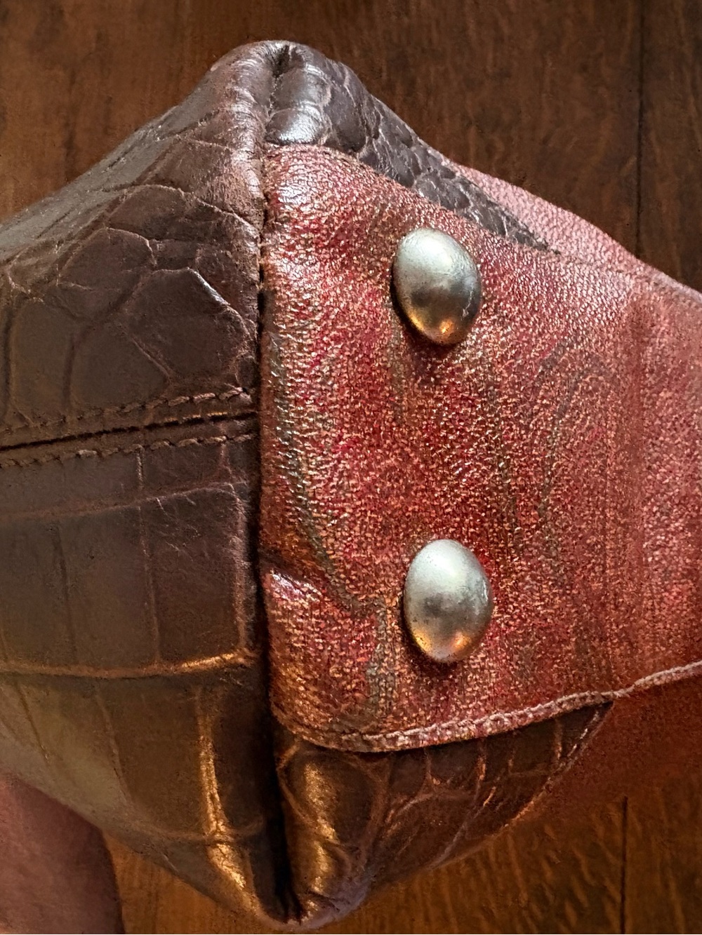 Vintage ETRO Paisley Tote Bag Red Croc Embossed Leather Silver Hardware - Picture 6 of 17